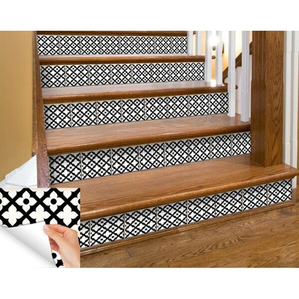 Homeroots 7 x 7 in. Black & White Dia Peel & Stick Removable Tiles 399943 - main